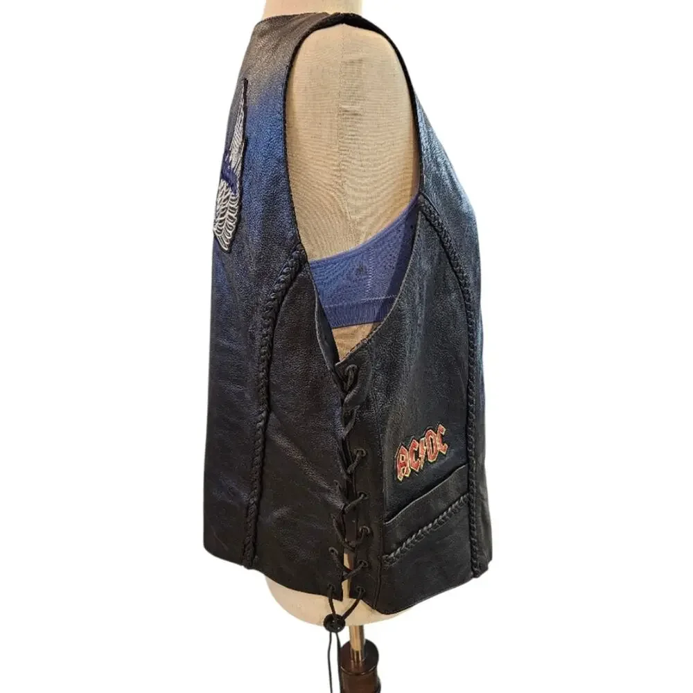Tennessee Leather Motorcycle Leather Gear Vest With Braided Trim Snap Closure 2X